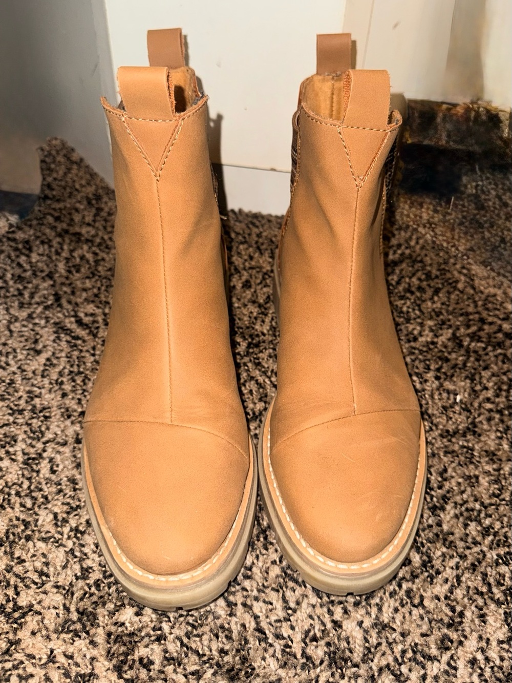 Toms Tan Platform Chelsea Booties